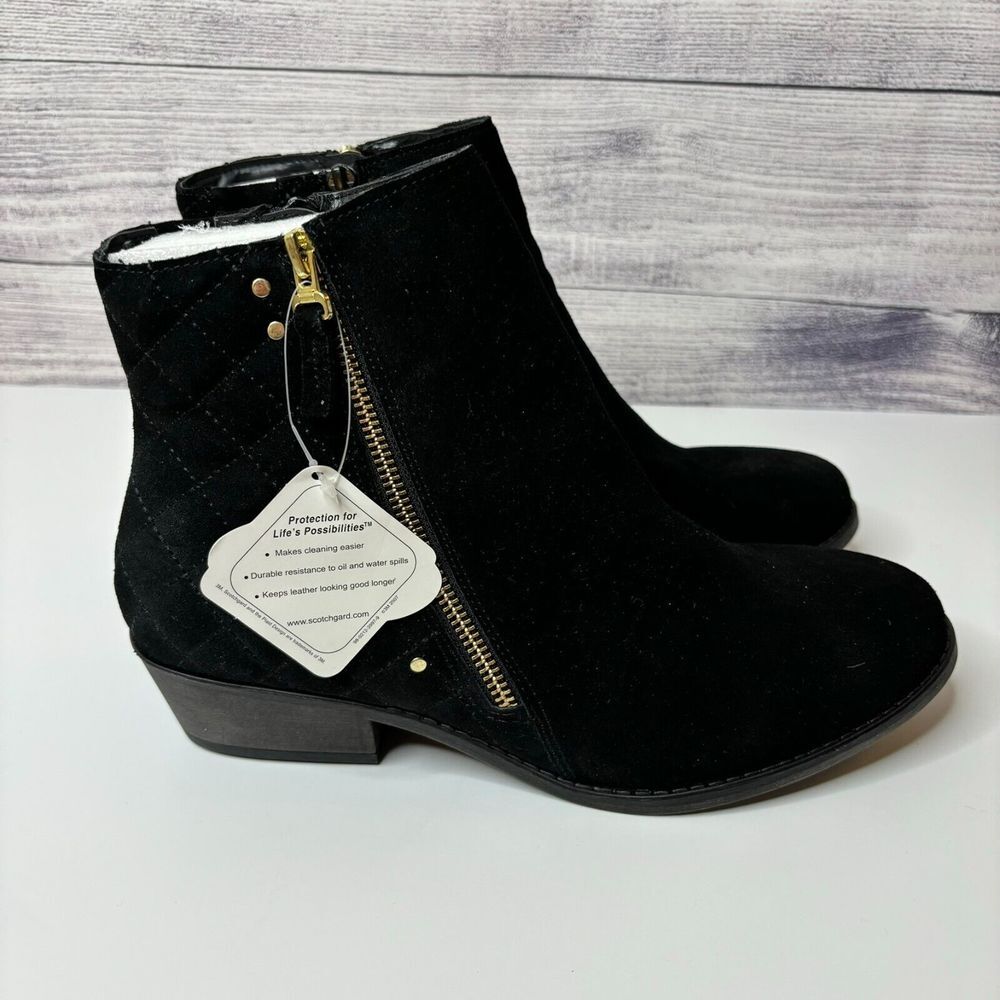 White Mountain Womens 9.5W Jodi Black Suede Quilted Ankle Boots‎ NIB Scotchguard - Picture 6 of 10
